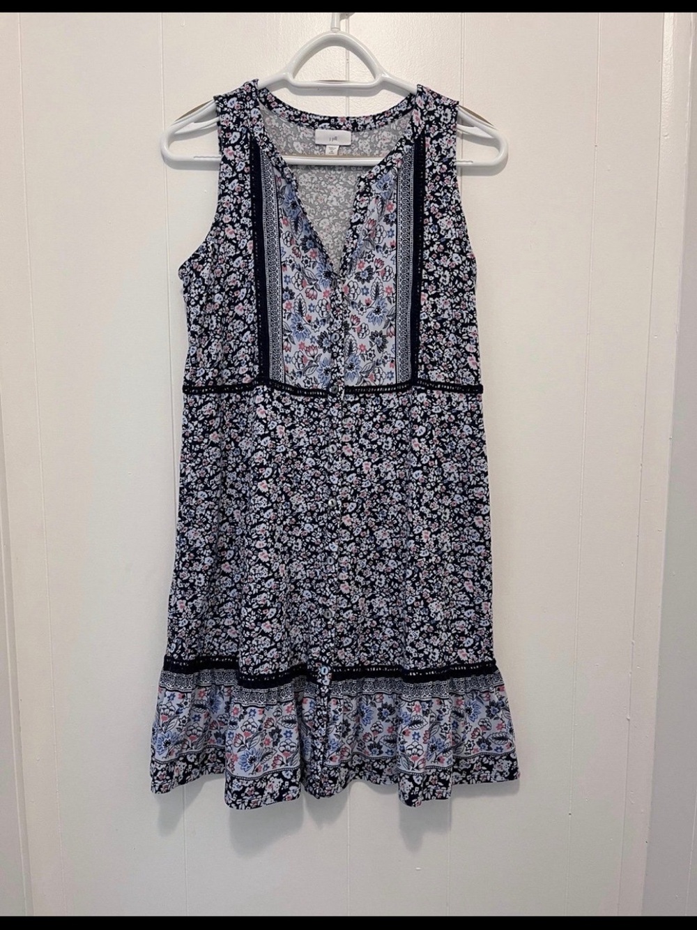 J Jill Dress Navy, Pink, Light Blue